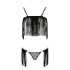 Комплект белья KASSANDRA SET OpenBra black L/XL - Passion Exclusive: лиф из бахромы, трусики-юбка || 